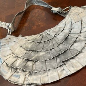 Claire V. Silk Purse Gray/Silver Layered Ruffles New without tags